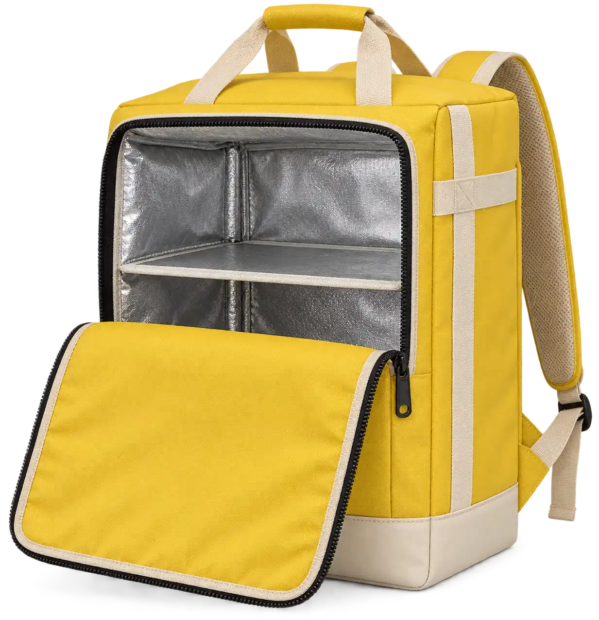 Lemon Yellow Polyester Insulated Rider Delivery Bag — Cream