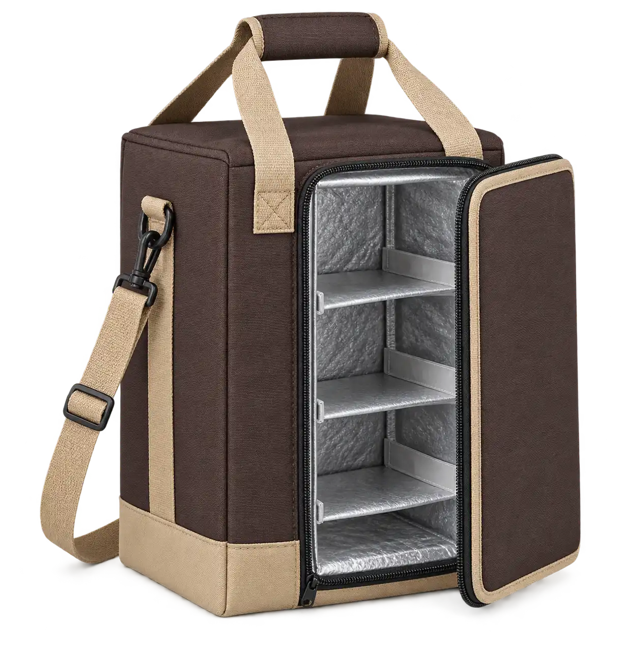 Espresso Brown Polyester Thermal Food Delivery Bag — Sand beige