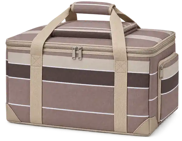 Mauve Taupe With Fine White Stripes Polyspun Canvas Thermal Food Delivery Bag