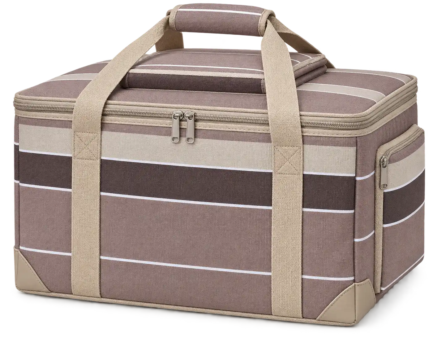Mauve Taupe With Fine White Stripes Polyspun Canvas Thermal Food Delivery Bag — Sand beige