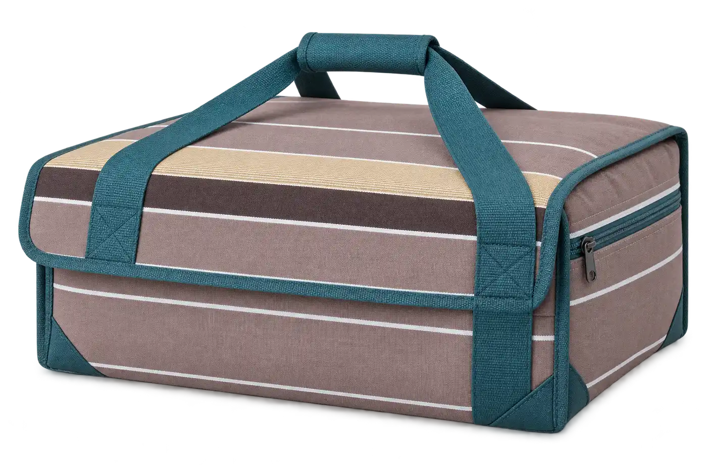 Mauve Taupe With Fine White Stripes Polyspun Canvas Thermal Pizza Delivery Bag — Teal