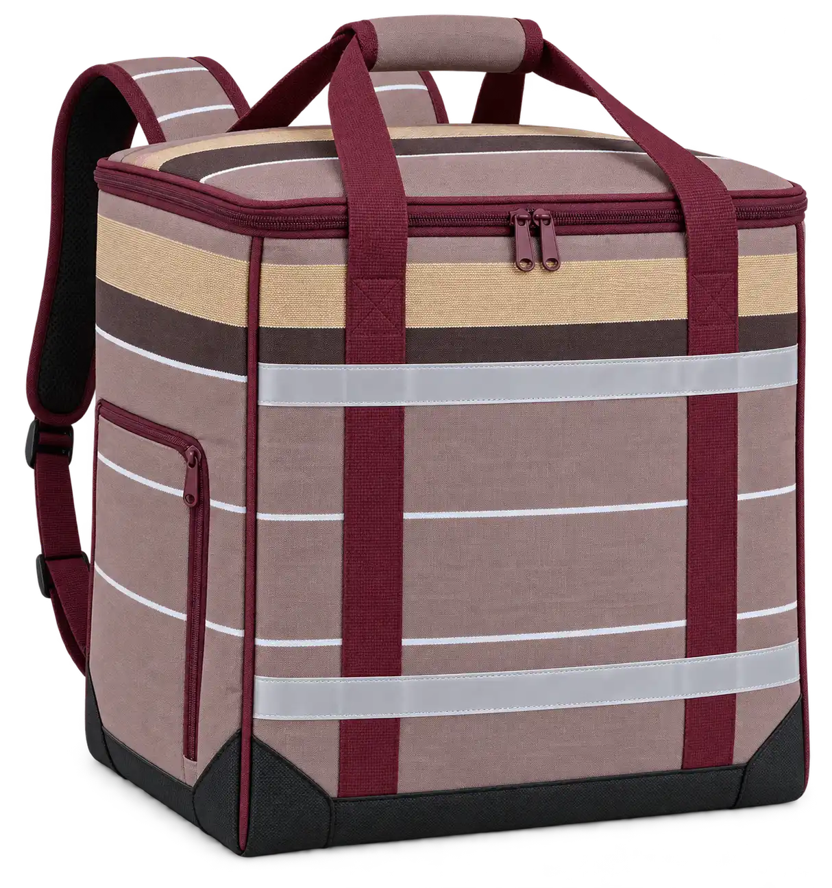 Mauve Taupe With Fine White Stripes Polyspun Canvas Insulated Rider Delivery Bag — Burgundy