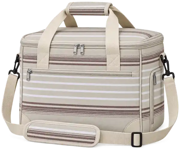 Pale Stone With Narrow White Stripes Polyspun Canvas Thermal Burger Delivery Bag