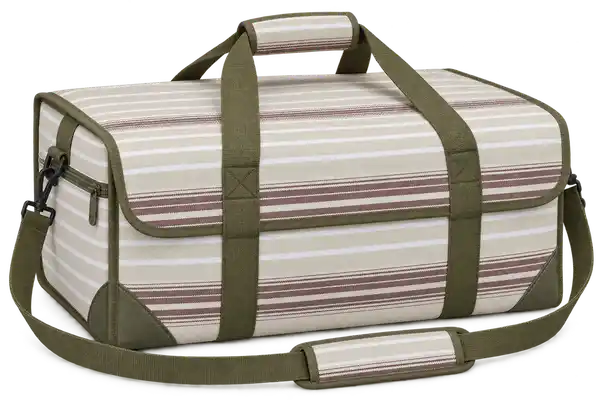 Pale Stone With Narrow White Stripes Polyspun Canvas Thermal Pizza Delivery Bag