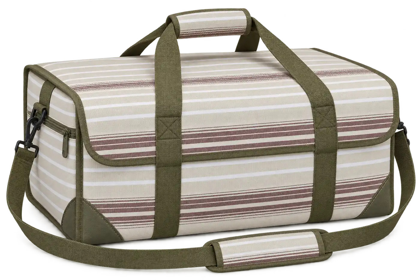 Pale Stone With Narrow White Stripes Polyspun Canvas Thermal Pizza Delivery Bag — Olive green