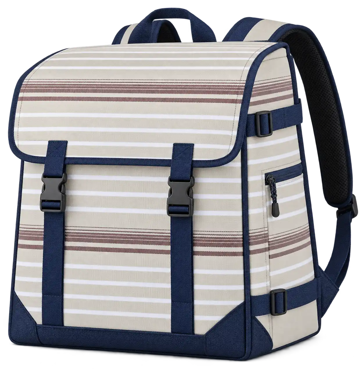 Pale Stone With Narrow White Stripes Polyspun Canvas Insulated Rider Delivery Bag — Navy blue