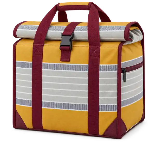 Golden Yellow With Pale Grey And White Stripes Polyspun Canvas Thermal Burger Delivery Bag