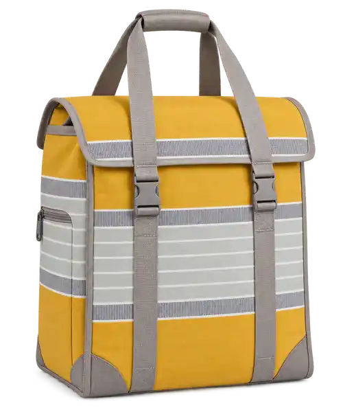 Golden Yellow With Pale Grey And White Stripes Polyspun Canvas Thermal Food Delivery Bag