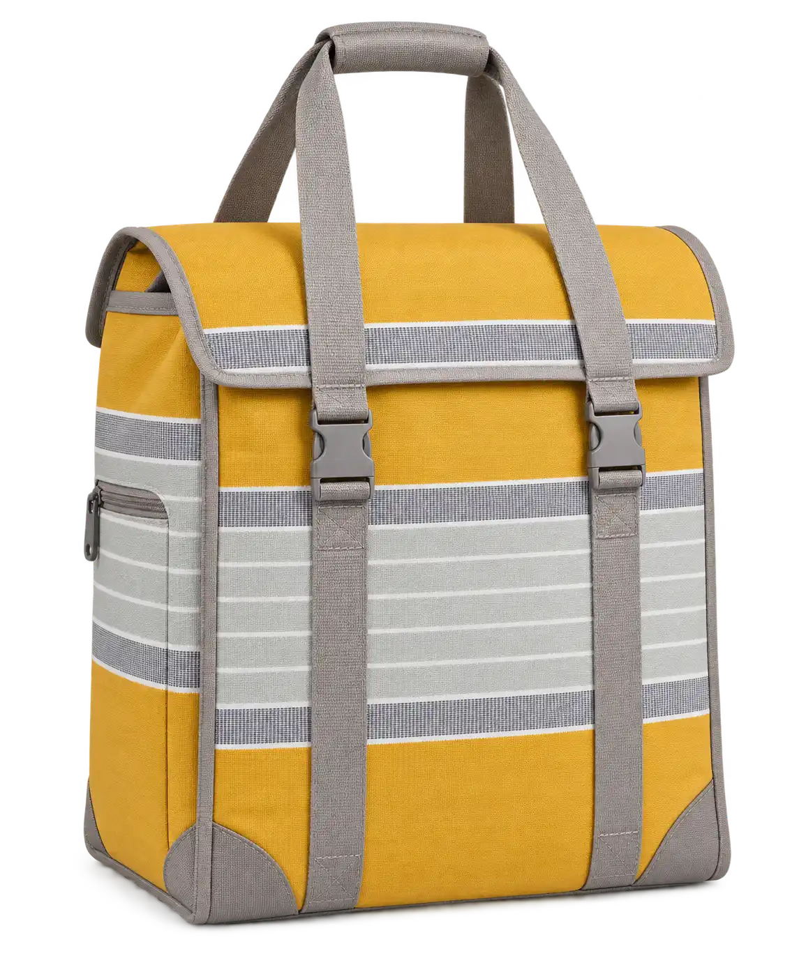 Golden Yellow With Pale Grey And White Stripes Polyspun Canvas Thermal Food Delivery Bag — Warm grey