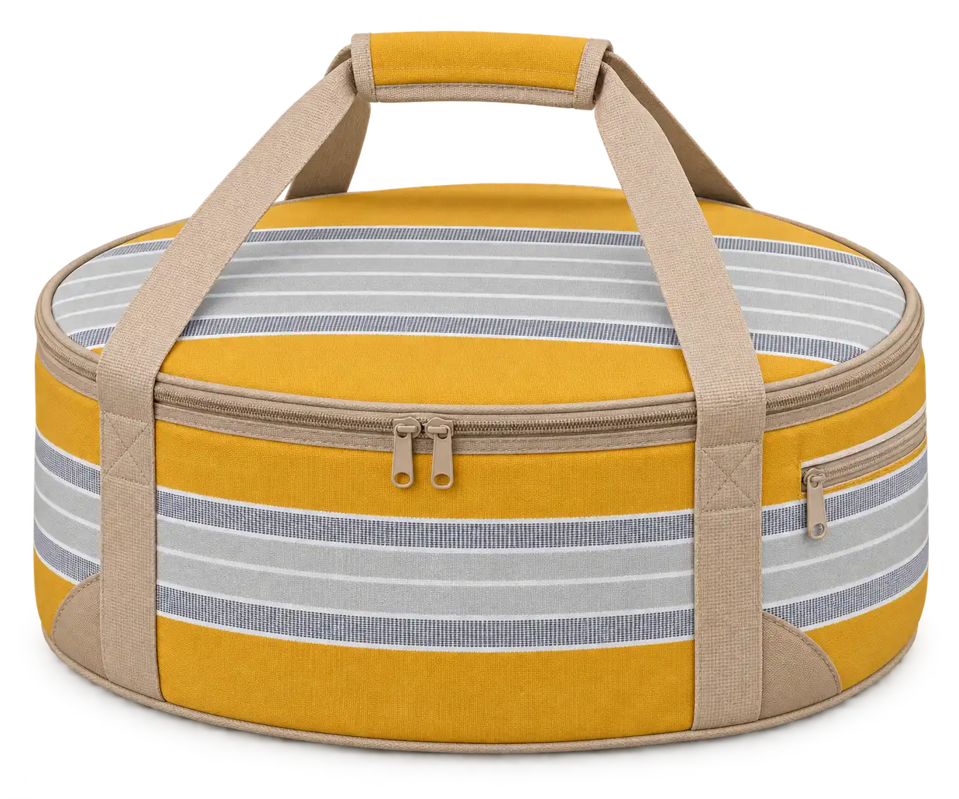 Golden Yellow With Pale Grey And White Stripes Polyspun Canvas Thermal Pizza Delivery Bag — Sand beige