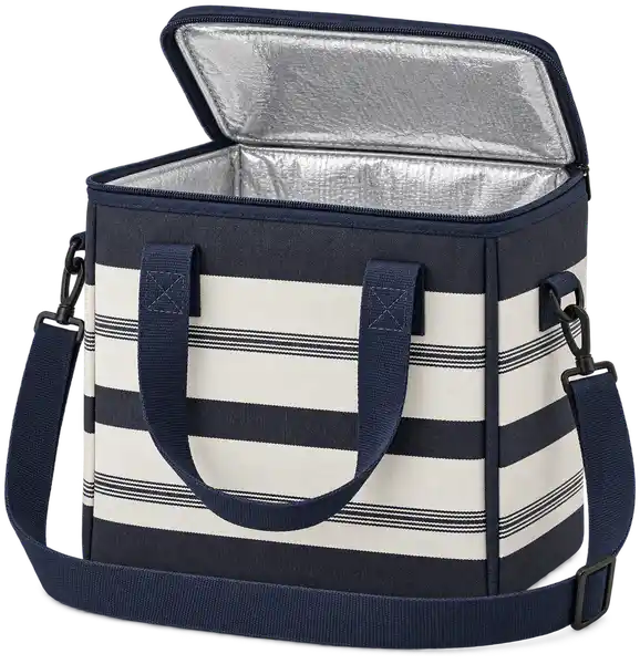Navy Charcoal With Broad Ivory Stripes Polyspun Canvas Thermal Burger Delivery Bag