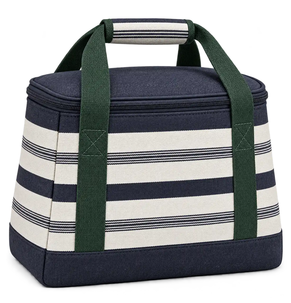 Navy Charcoal With Broad Ivory Stripes Polyspun Canvas Thermal Cooler Bag — Forest green