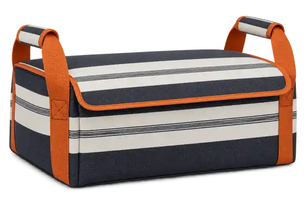 Navy Charcoal With Broad Ivory Stripes Polyspun Canvas Thermal Food Delivery Bag