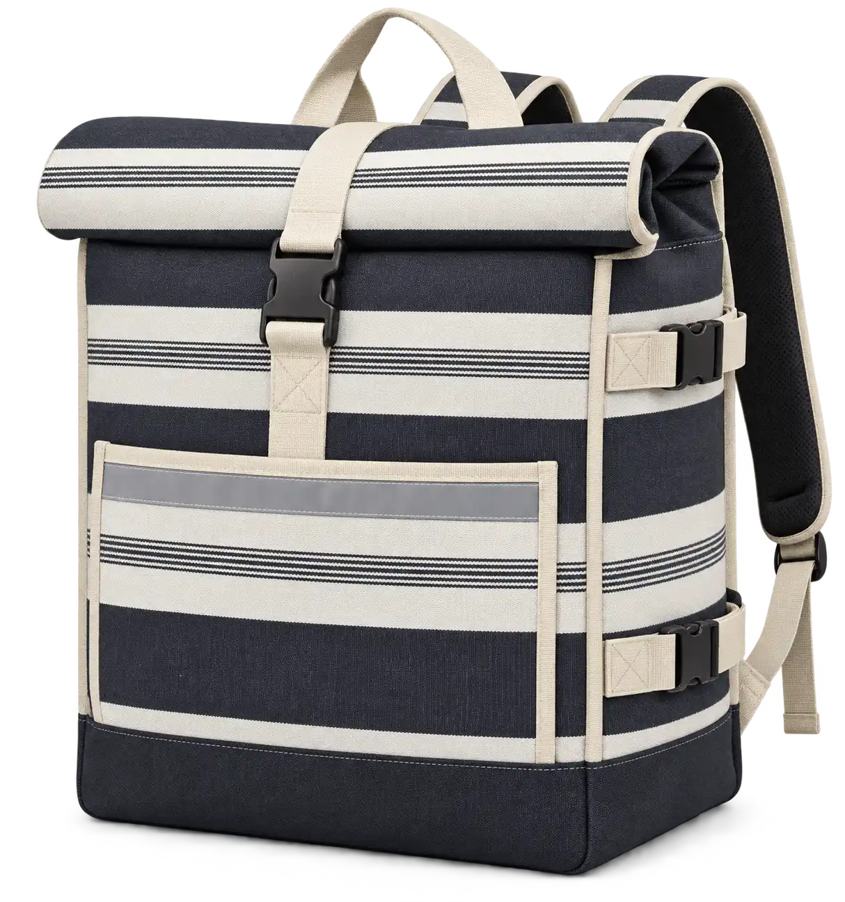 Navy Charcoal With Broad Ivory Stripes Polyspun Canvas Insulated Rider Delivery Bag — Ivory