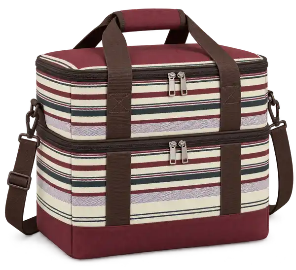 Burgundy Multicolour Narrow Stripes Polyspun Canvas Thermal Food Delivery Bag