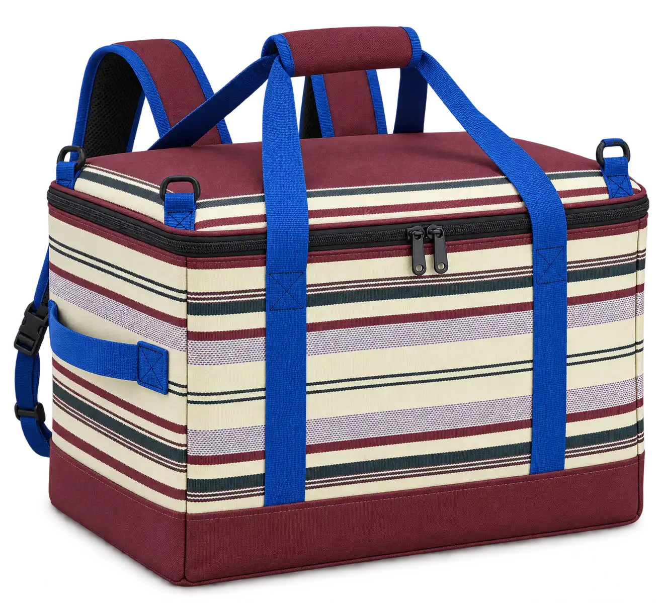 Burgundy Multicolour Narrow Stripes Polyspun Canvas Insulated Rider Delivery Bag — Cobalt blue