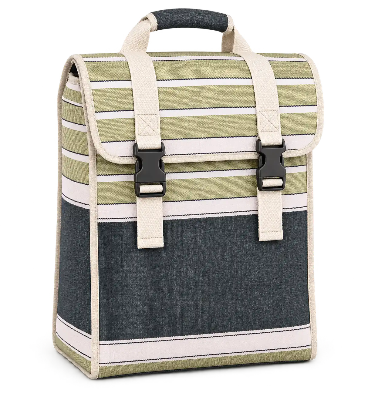 Charcoal With Olive And Pale Pink Stripes Polyspun Canvas Thermal Burger Delivery Bag — Ivory