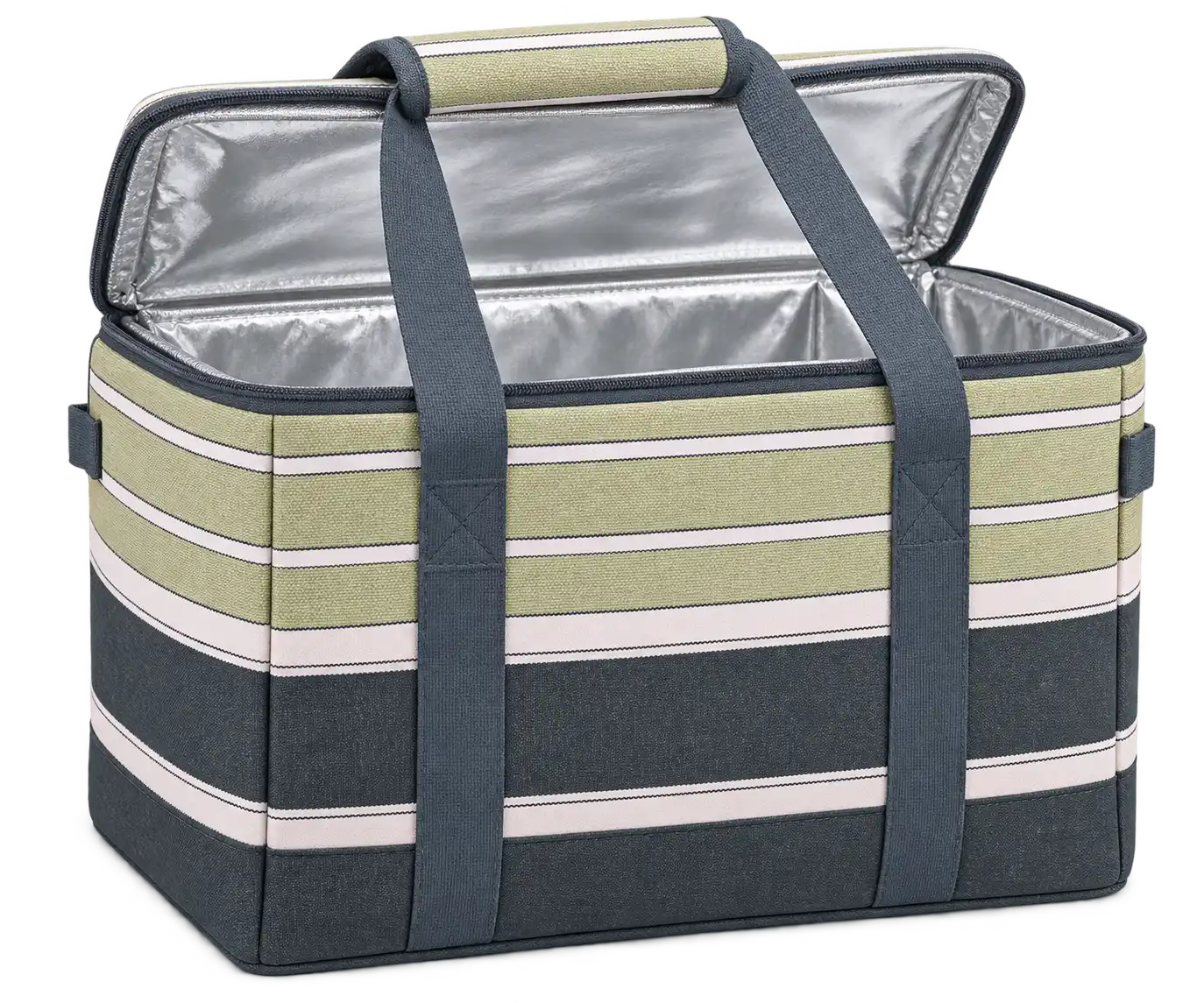 Charcoal With Olive And Pale Pink Stripes Polyspun Canvas Thermal Food Delivery Bag — Slate blue
