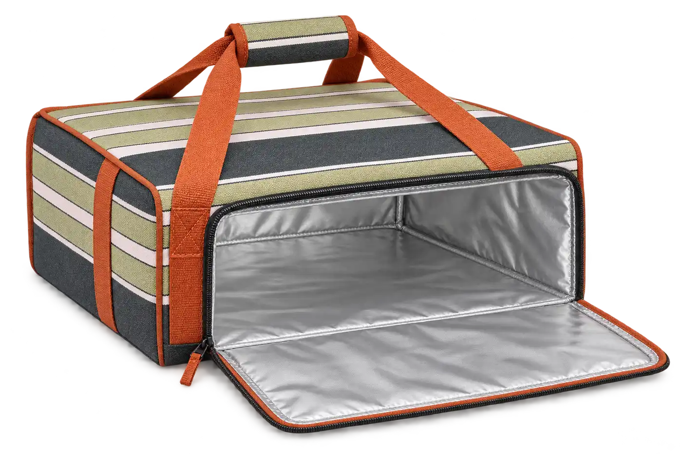 Charcoal With Olive And Pale Pink Stripes Polyspun Canvas Thermal Pizza Delivery Bag — Burnt orange