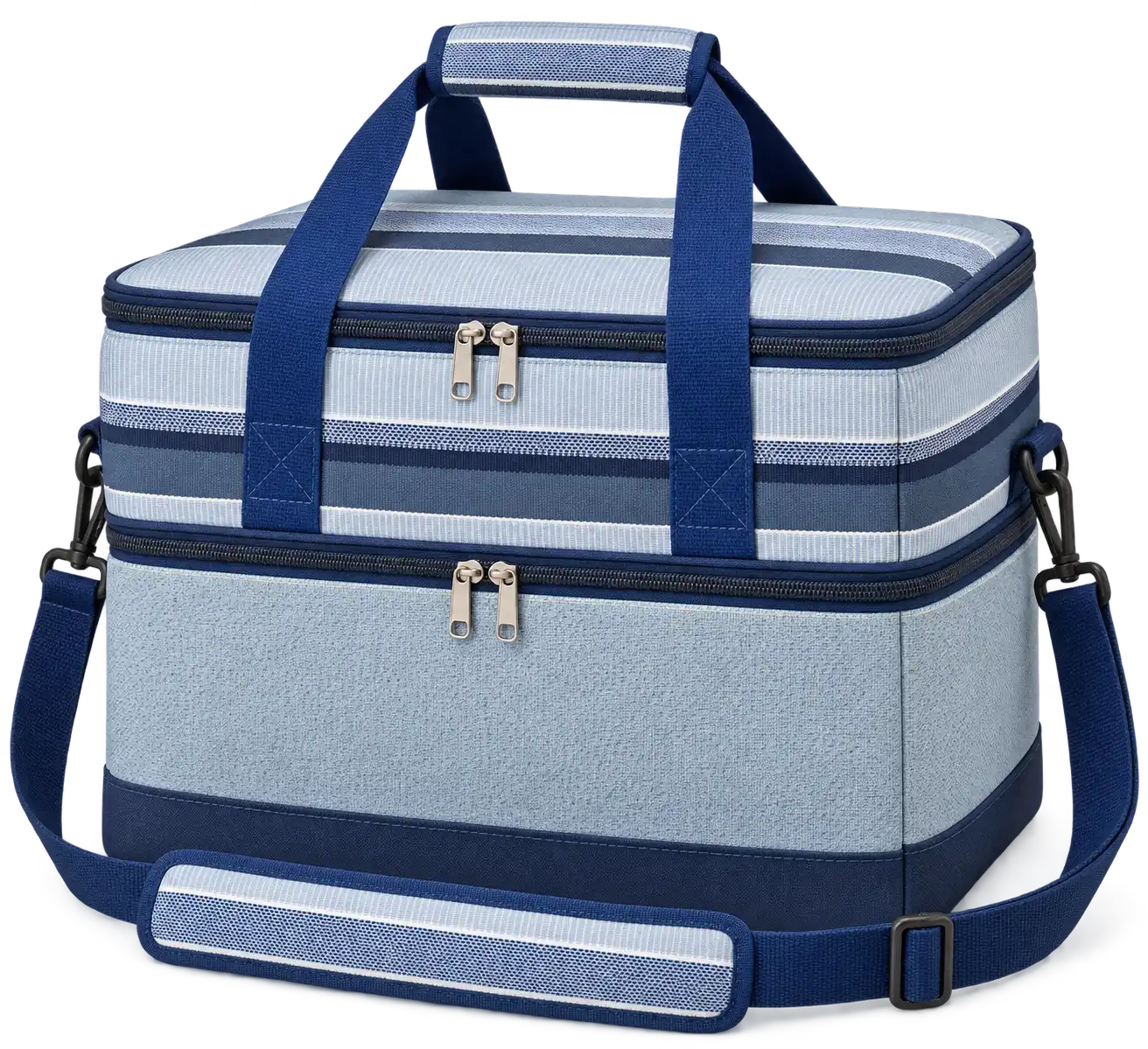 Light Blue Grey With Navy And White Stripes Polyspun Canvas Thermal Burger Delivery Bag — Cobalt blue
