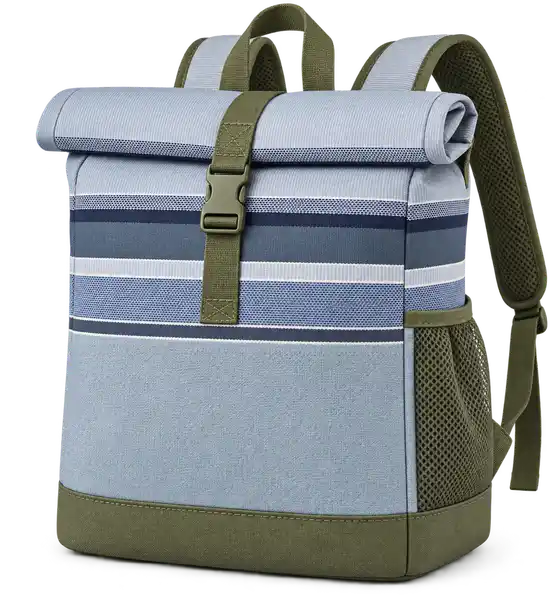 Light Blue Grey With Navy And White Stripes Polyspun Canvas Thermal Cooler Bag
