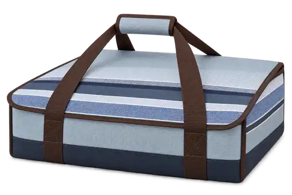 Light Blue Grey With Navy And White Stripes Polyspun Canvas Thermal Pizza Delivery Bag