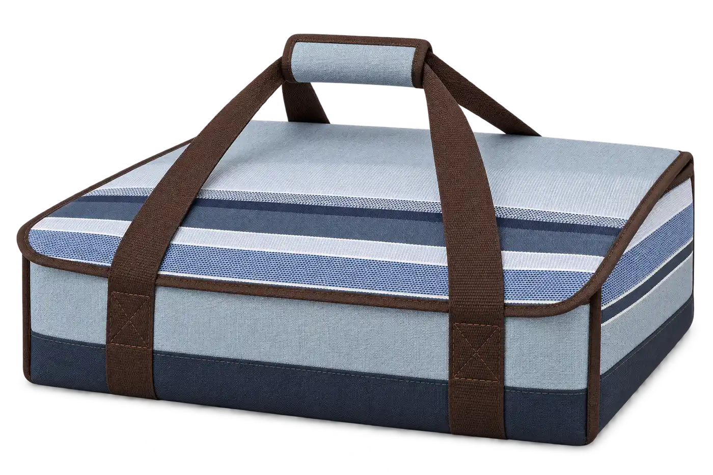 Light Blue Grey With Navy And White Stripes Polyspun Canvas Thermal Pizza Delivery Bag — Chocolate brown