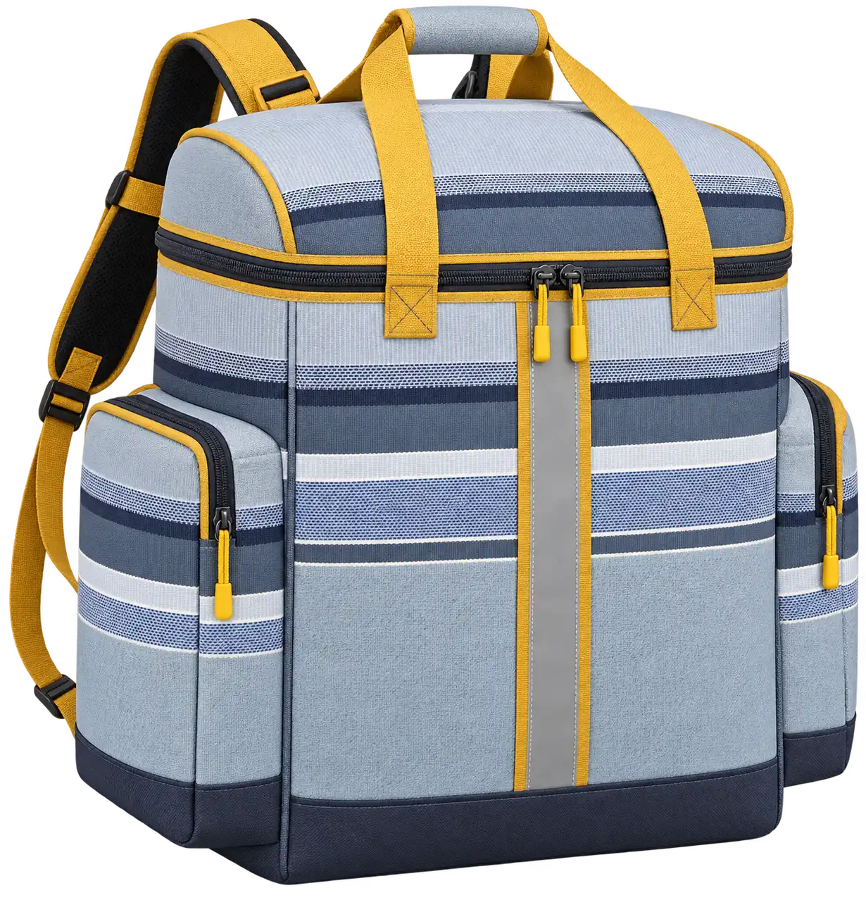 Light Blue Grey With Navy And White Stripes Polyspun Canvas Insulated Rider Delivery Bag — Golden yellow