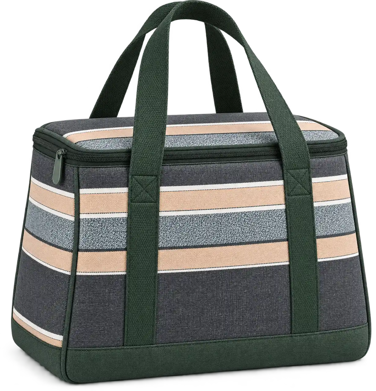 Charcoal With Peach And Pale Blue Stripes Polyspun Canvas Thermal Burger Delivery Bag — Forest green