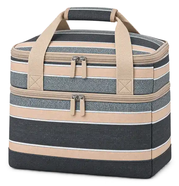 Charcoal With Peach And Pale Blue Stripes Polyspun Canvas Thermal Cooler Bag