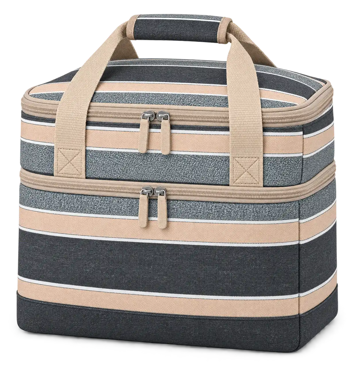 Charcoal With Peach And Pale Blue Stripes Polyspun Canvas Thermal Cooler Bag — Sand beige