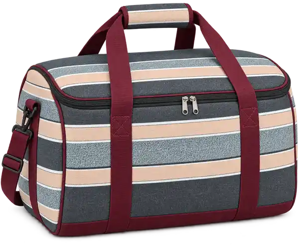 Charcoal With Peach And Pale Blue Stripes Polyspun Canvas Thermal Food Delivery Bag