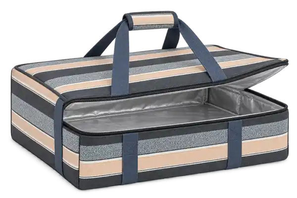 Charcoal With Peach And Pale Blue Stripes Polyspun Canvas Thermal Pizza Delivery Bag