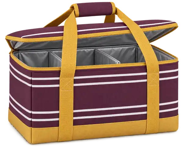 Plum Burgundy With Fine White Stripes Polyspun Canvas Thermal Burger Delivery Bag