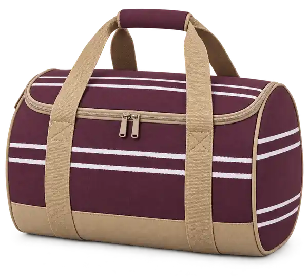 Plum Burgundy With Fine White Stripes Polyspun Canvas Thermal Cooler Bag