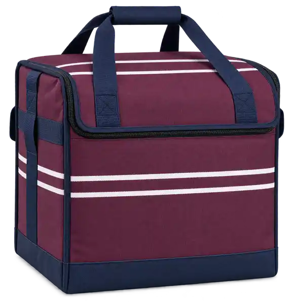 Plum Burgundy With Fine White Stripes Polyspun Canvas Thermal Food Delivery Bag