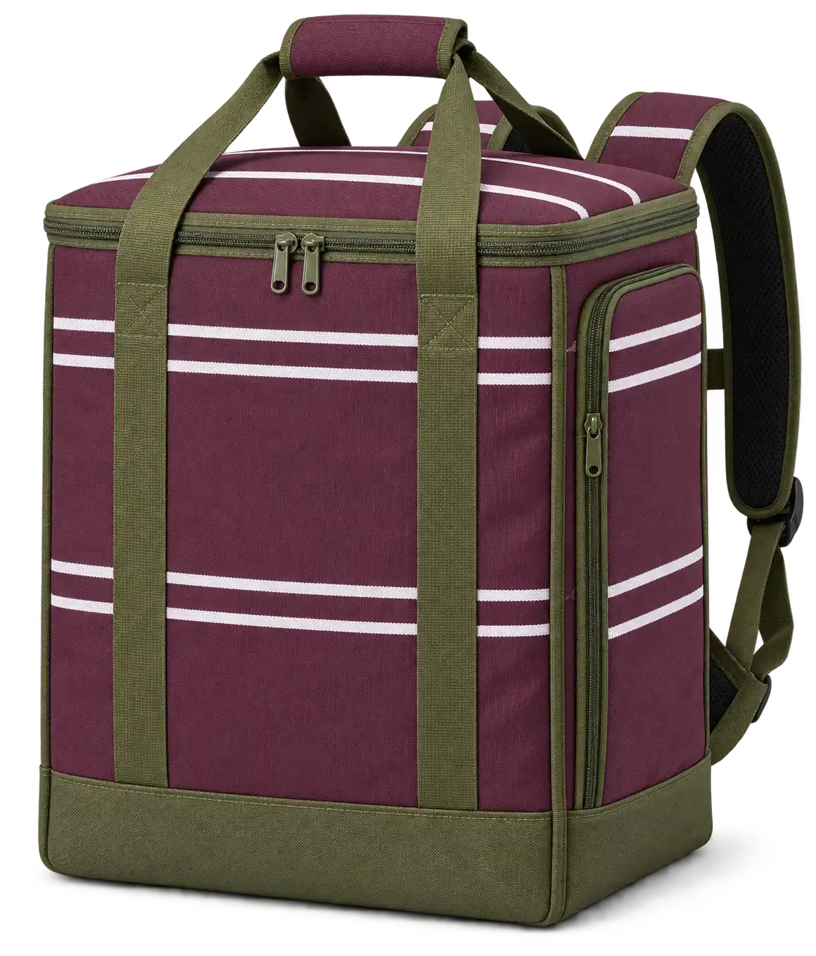 Plum Burgundy With Fine White Stripes Polyspun Canvas Insulated Rider Delivery Bag — Olive green