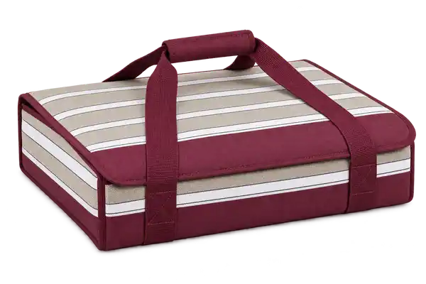 Burgundy With Taupe Grey And White Stripes Polyspun Canvas Thermal Pizza Delivery Bag