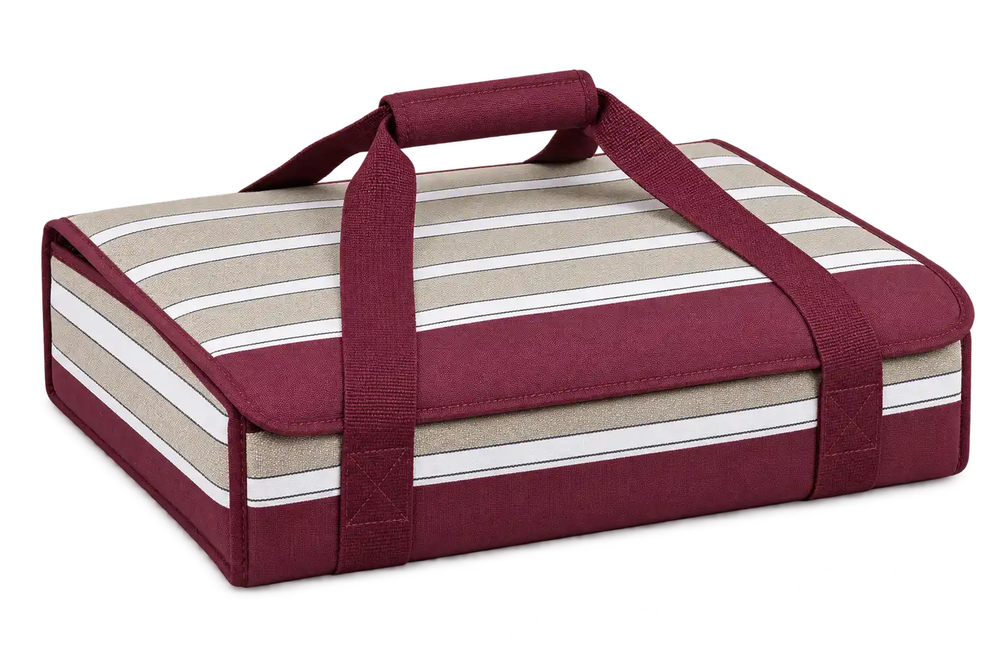 Burgundy With Taupe Grey And White Stripes Polyspun Canvas Thermal Pizza Delivery Bag — Burgundy