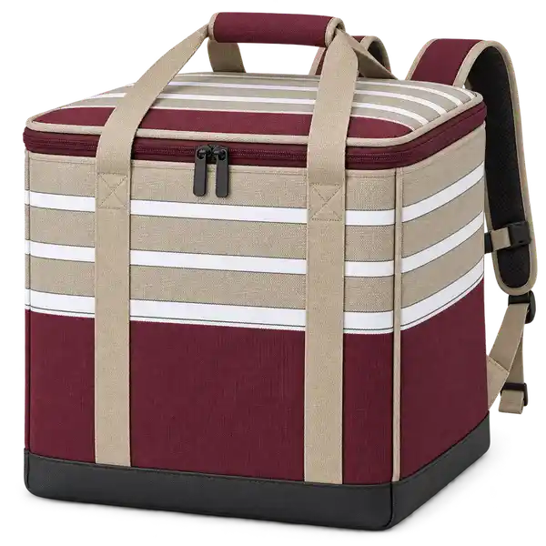 Burgundy With Taupe Grey And White Stripes Polyspun Canvas Insulated Rider Delivery Bag