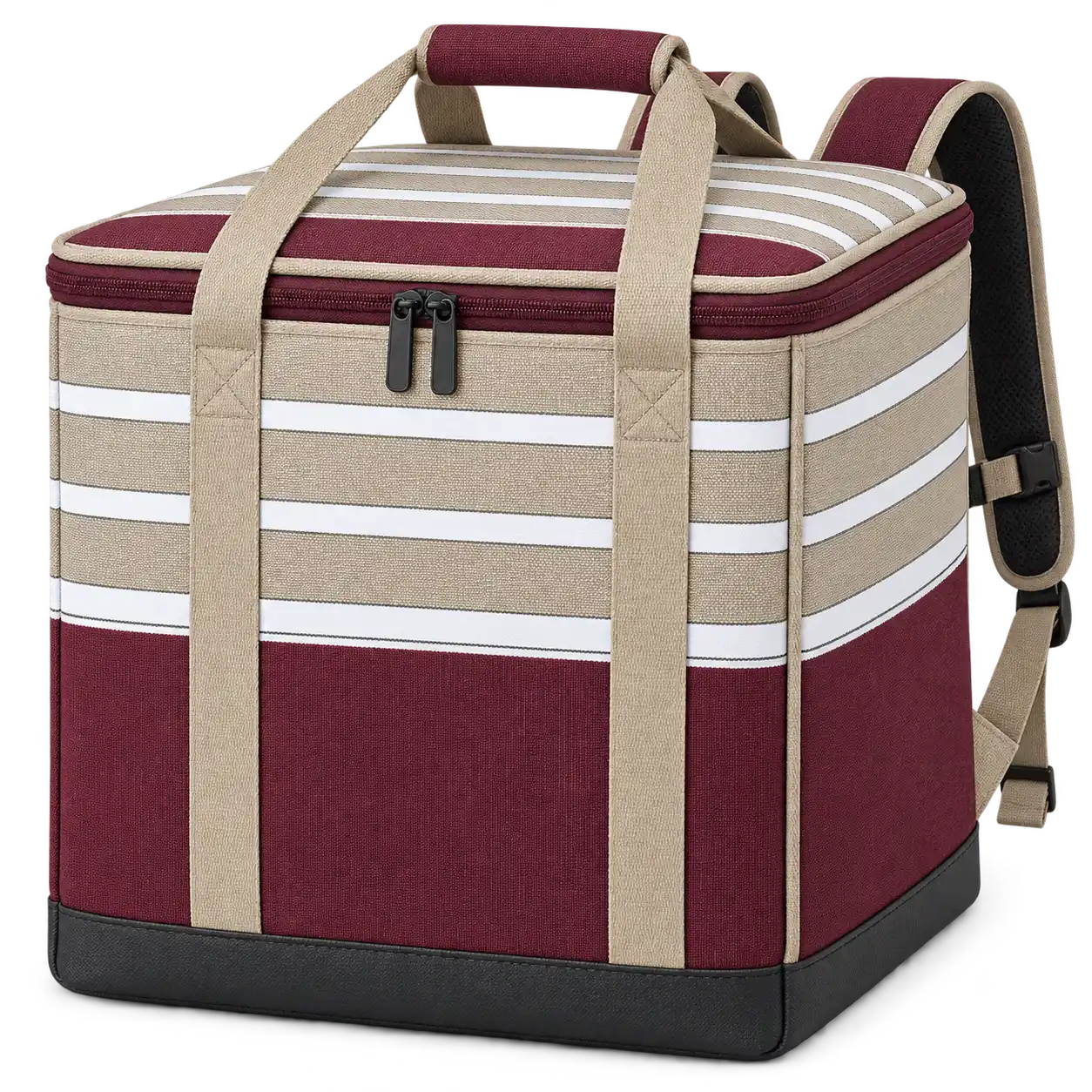 Burgundy With Taupe Grey And White Stripes Polyspun Canvas Insulated Rider Delivery Bag — Sand beige