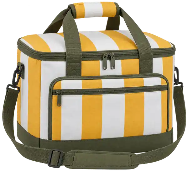 Golden Yellow And White Broad Stripes Polyspun Canvas Thermal Burger Delivery Bag