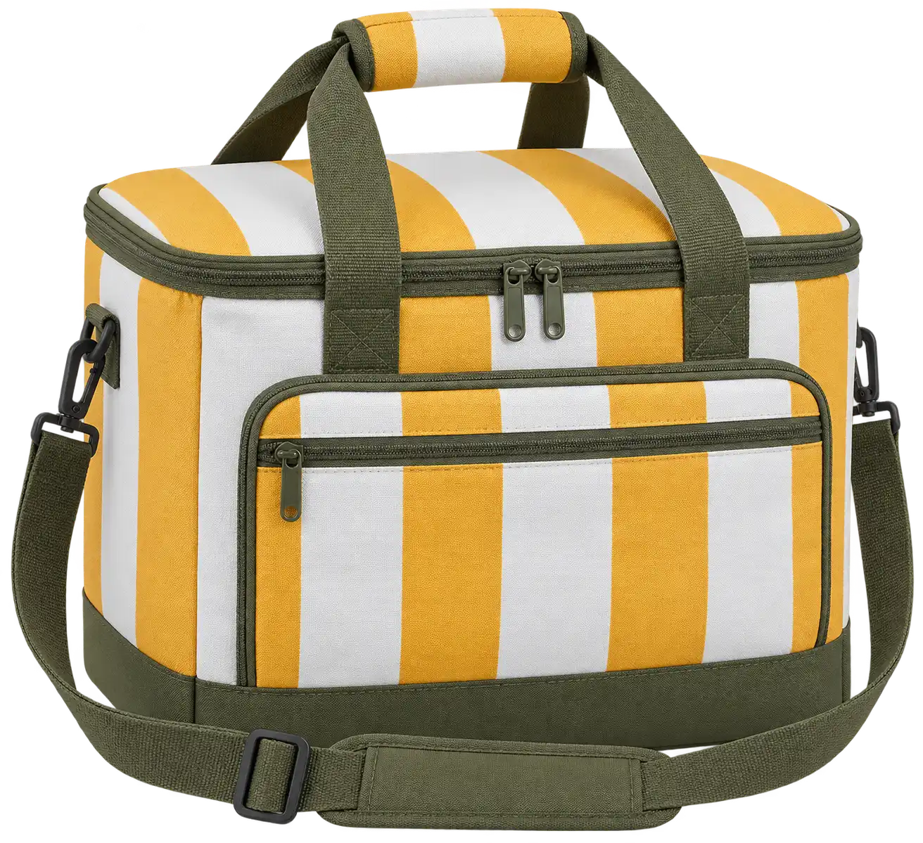 Golden Yellow And White Broad Stripes Polyspun Canvas Thermal Burger Delivery Bag — Olive green