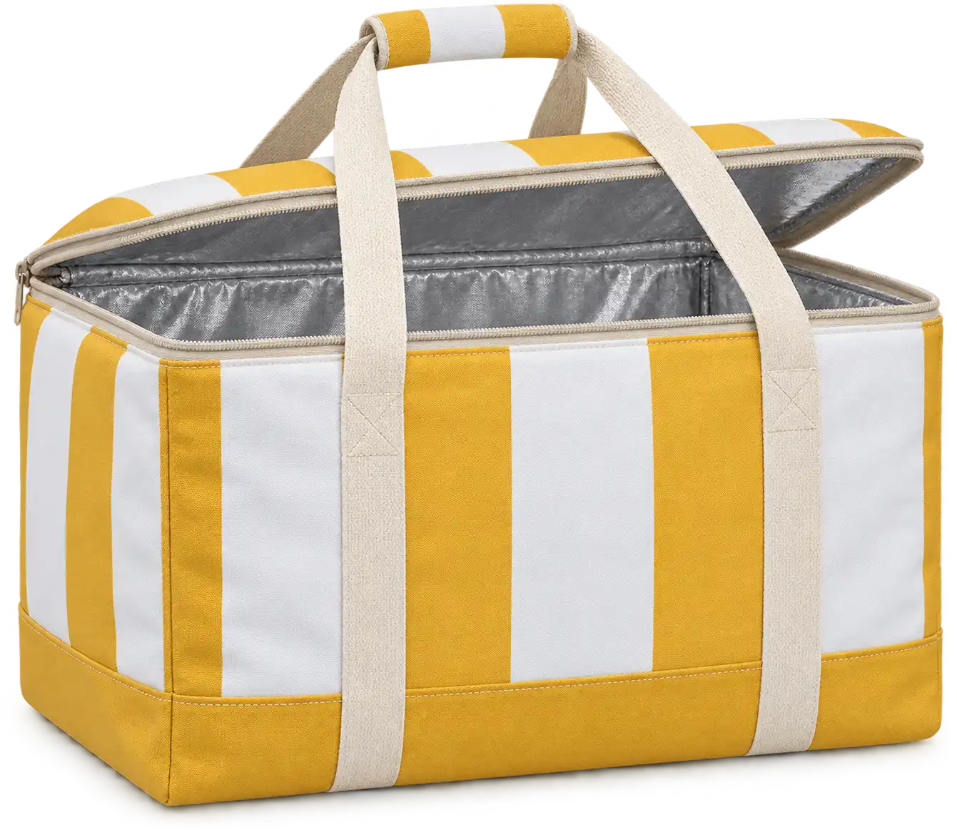 Golden Yellow And White Broad Stripes Polyspun Canvas Thermal Food Delivery Bag — Ivory