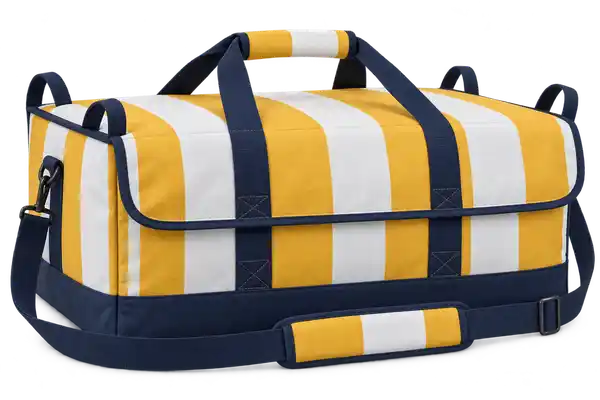 Golden Yellow And White Broad Stripes Polyspun Canvas Thermal Pizza Delivery Bag