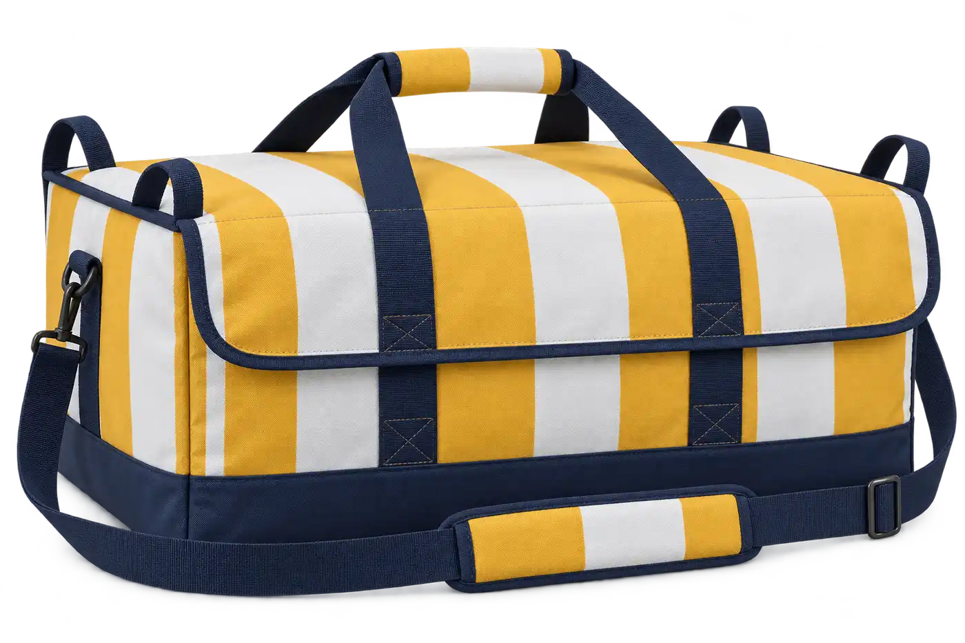 Golden Yellow And White Broad Stripes Polyspun Canvas Thermal Pizza Delivery Bag — Navy blue