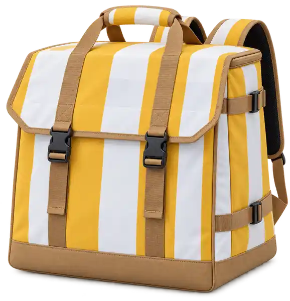 Golden Yellow And White Broad Stripes Polyspun Canvas Insulated Rider Delivery Bag