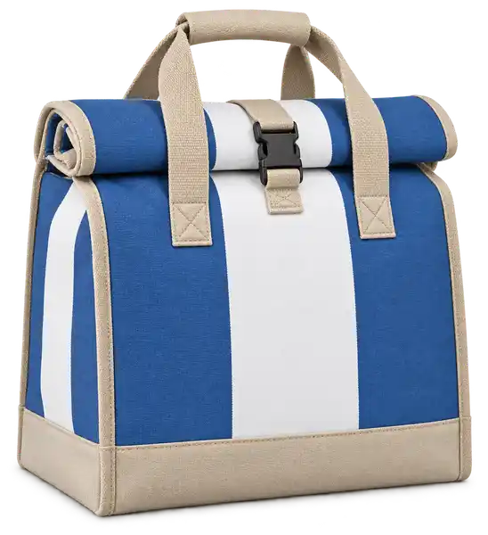 Denim Blue And White Broad Stripes Polyspun Canvas Thermal Burger Delivery Bag
