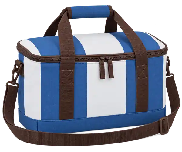 Denim Blue And White Broad Stripes Polyspun Canvas Thermal Cooler Bag