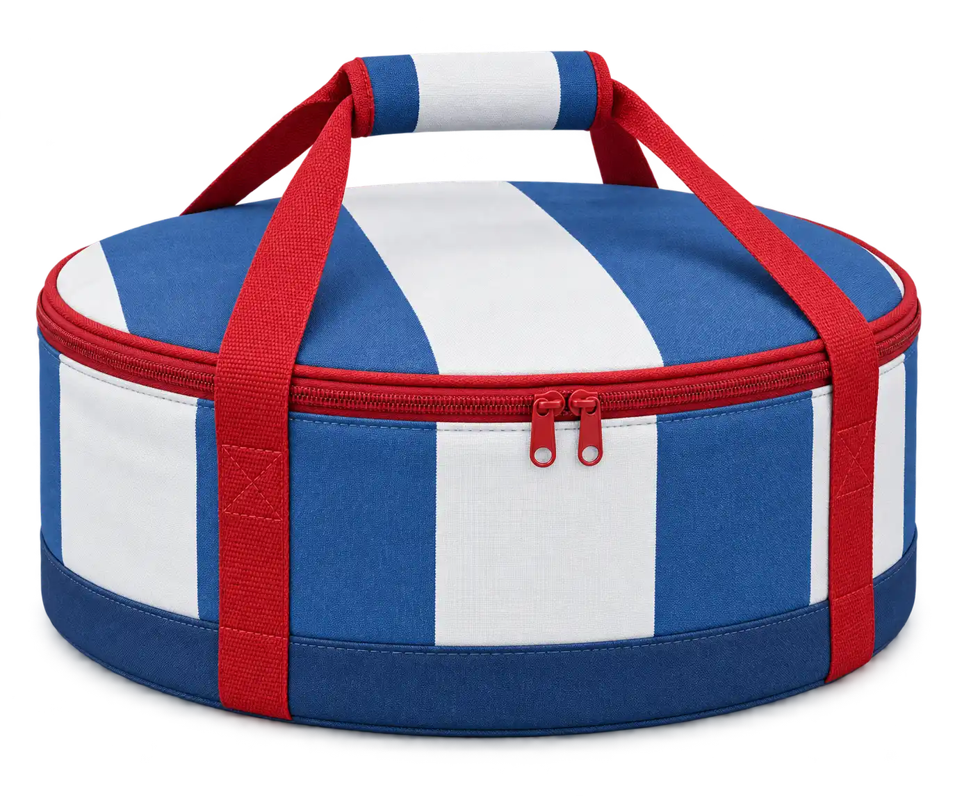 Denim Blue And White Broad Stripes Polyspun Canvas Thermal Pizza Delivery Bag — Red